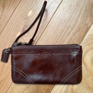 Coach Brown Shiny Leather Wristlet Wallet with Hangtag and Booklet